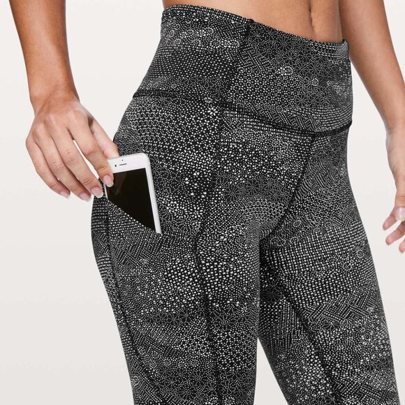 lululemon Fast and Free 7/8 Black and White Women's Leggings - Picture 3 of 13